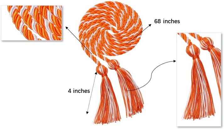 Erligo 2Pcs Graduation Multi Color Braided Honor Cords with Tassel for High School Bachelor Master Doctor 68" Long (Orange White) - Image 3